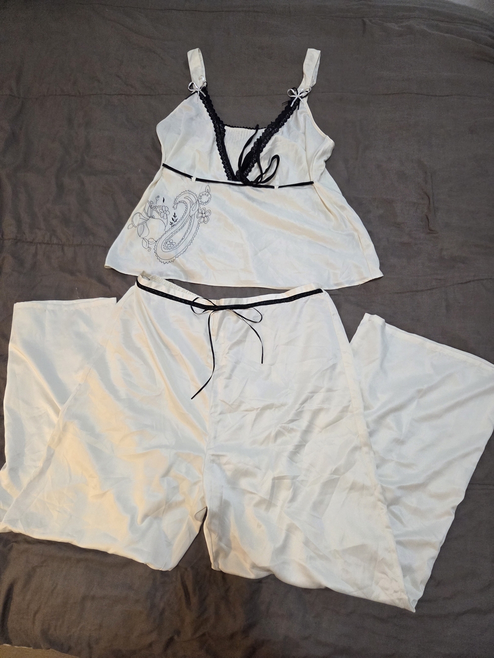 Women’s Ivory Pajama Set with Black Trim - Whispers